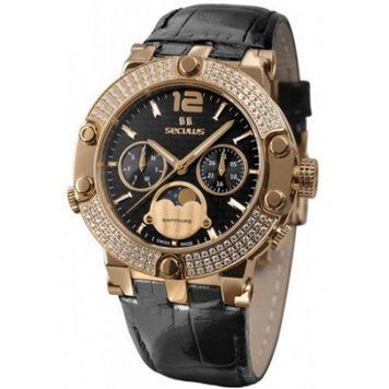 Наручные часы 1690-5-706 black, pvd-r with stones, black leather (Seculus)