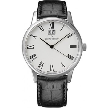 Часы наручные мужские Claude Bernard 63003 3 BR, кварцевые, большая дата, кожаный ремешок