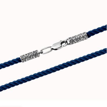 Синий шнурок с серебряной застежкой