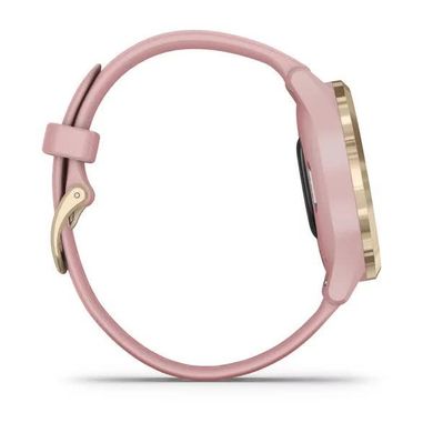 Смарт-годинник Garmin Vivomove 3S зі сталевим безелем ніжно-золотавого кольору, рожевим корпусом та ремінцем