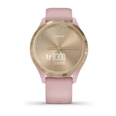 Смарт-годинник Garmin Vivomove 3S зі сталевим безелем ніжно-золотавого кольору, рожевим корпусом та ремінцем