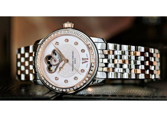 Часы наручные женские с бриллиантами FREDERIQUE CONSTANT LADIES AUTOMATIC DOUBLE HEART BEAT FC-310WHF2PD2B3