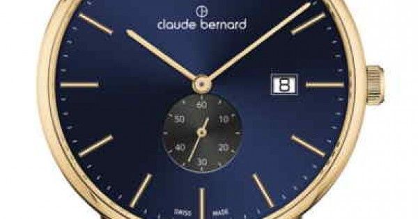 Часы наручные мужские Claude Bernard 65004 37J BUIDG, кварц, малая секундная стрелка, синий кожаный ремешок