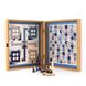 CBLS34BLU Manopoulos Chess/Backgammon/Ludo/Snakes - Navy Blue - Walnut Replica Wooden Case 1