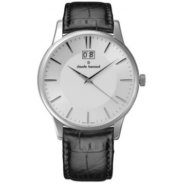 Часы наручные мужские Claude Bernard 63003 3 AIN, кварцевые, большая дата, кожаный ремешок