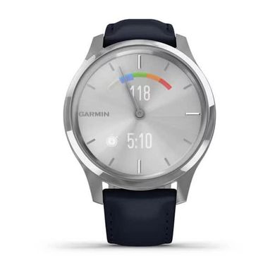 Смарт-годинник Garmin Vivomove Luxe сріблястий з темно-синім ремінцем з італійської шкіри