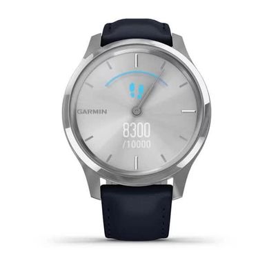 Смарт-годинник Garmin Vivomove Luxe сріблястий з темно-синім ремінцем з італійської шкіри