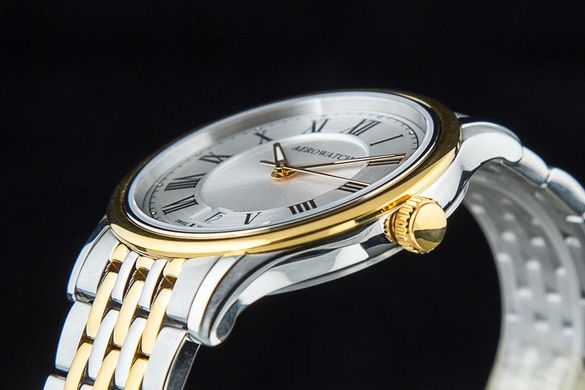 Часы наручные мужские Aerowatch 24962 BI01M кварцевые, с датой, на стальном браслете, биколорные