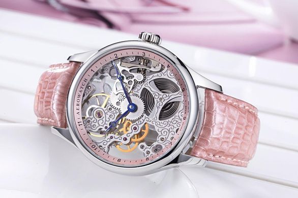 Часы наручные женские Aerowatch 57981 AA14 механические (скелетон) бледно-розовые