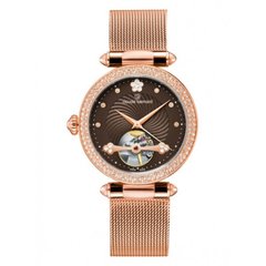 Часы наручные женские Claude Bernard 85023 37RPM BRPR, автоматика, отрытый баланс, Swarovski, розовое покрытие