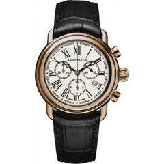 Часы-хронограф наручные мужские Aerowatch 83926 RO03 кварцевые, с датой, розовая позолота PVD, кожаный ремешок