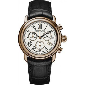 Годинник-хронографія наручні чоловічі Aerowatch 83926 RO03 кварцові, з датою, рожева позолота PVD, шкіряний
