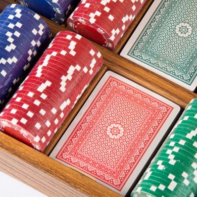 PXL30.300 Poker set (300pcs of 11,50gr & 2*playing cards) in Light Walnut replica wooden case