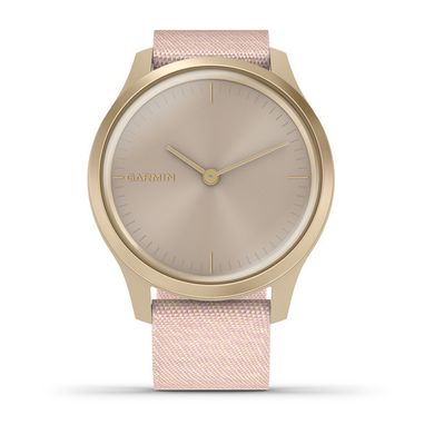 Смарт-годинник Garmin Vivomove Style світло-золотавий з плетеним тканинним рожевим ремінцем