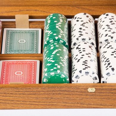 PXL30.300 Poker set (300pcs of 11,50gr & 2*playing cards) in Light Walnut replica wooden case