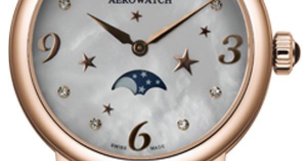 Годинники наручні жіночі Aerowatch 43938 RO09 кварцові з діамантами і фазою Місяця, колір рожевого золота