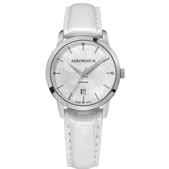 Годинники наручні жіночі Aerowatch 49978 AA03 кварцові з діамантами на білому шкіряному ремінці