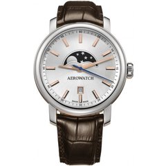 Часы наручные мужские Aerowatch 08937 AA01 кварцевые, с датой и фазой Луны, коричневый кожаный ремешок