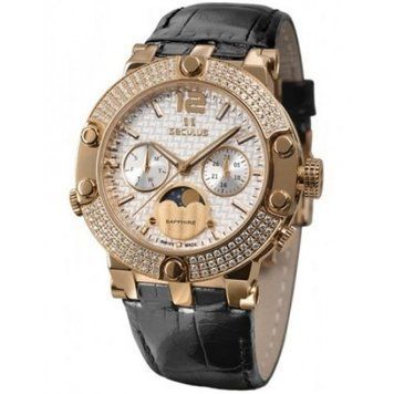 Наручные часы 1690-5-706 white, pvd-r with stones, black leather (Seculus)