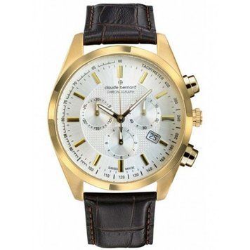 Часы-хронограф наручные мужские Claude Bernard 10246 37J AID, кварц, на кожаном ремне, с датой и тахиметром