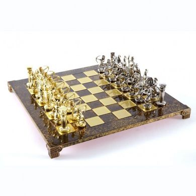 S10BRO Manopoulos Archers chess set with gold-silver chessmen/Brown chessboard 44cm
