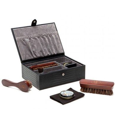 Скринька Wolf з шкіри серії Blake разом з набором засобів для чищення взуття чорна (Великобританія)
