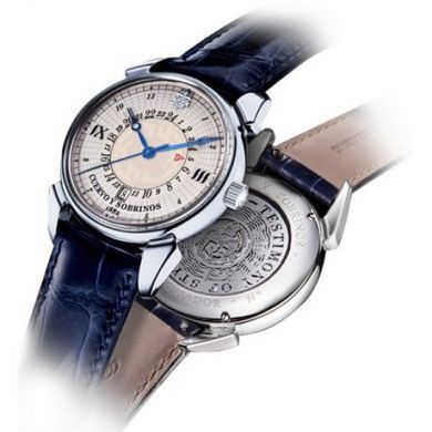 Часы наручные мужские Cuervo y Sobrinos 3196.1I, темно-синий ремешок из кожи луизианского аллигатора