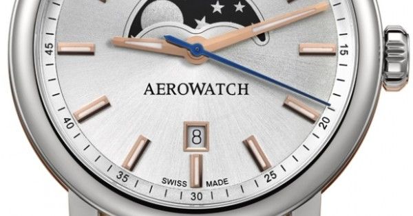 Часы наручные мужские Aerowatch 08937 AA01 кварцевые, с датой и фазой Луны, коричневый кожаный ремешок