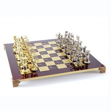 S10RED Manopoulos Archers chess set with gold-silver chessmen/Red chessboard 44cm