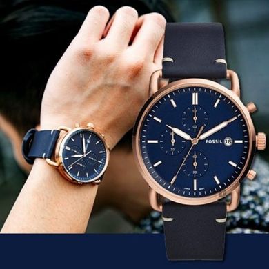 Часы наручные мужские FOSSIL FS5404 кварцевые, ремешок из кожи, синие, США