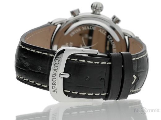 Годинник-хронографія наручні чоловічі Aerowatch 83926 AA01 кварцові, з датою, чорний шкіряний ремінець