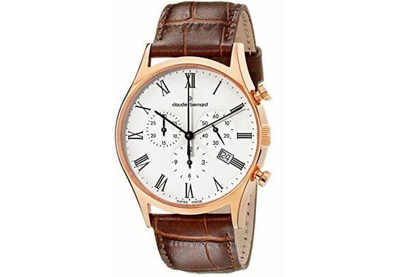 Часы наручные мужские Claude Bernard 10218 37R BR, кварцевый хронограф с датой, кожаный ремешок