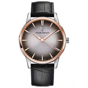 Часы наручные мужские Claude Bernard 63003 357R GIR1, кварц, большая дата, кожаный ремешок цвета кофе