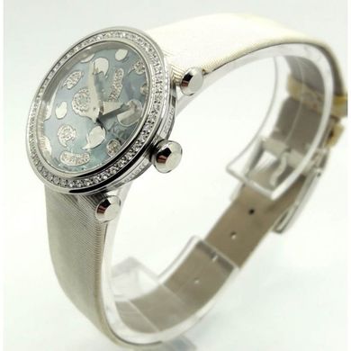 Часы наручные женские Korloff LLD7SB кварцевые, перламутр с бриллиантами, на сером сатиновом ремешке