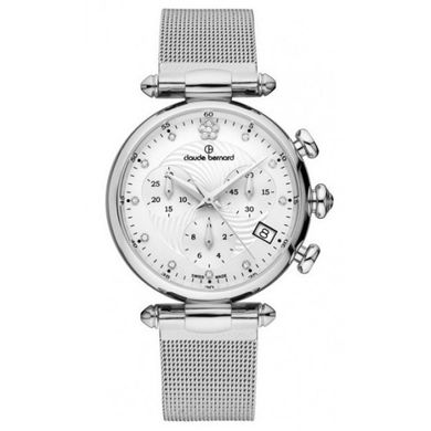 Часы-хронограф наручные женские Claude Bernard 10216 3 APN2 на "кольчужном" браслете, кристаллы Swarovski