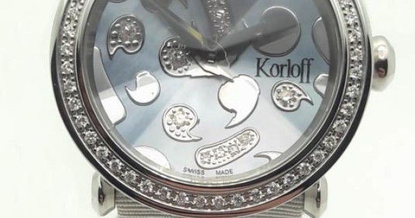 Часы наручные женские Korloff LLD7SB кварцевые, перламутр с бриллиантами, на сером сатиновом ремешке
