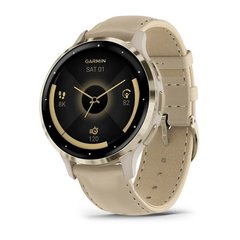 Смарт-часы Garmin Venu 3s, золотистый стальной безель с корпусом французского серого цвета и кожаным ремешком