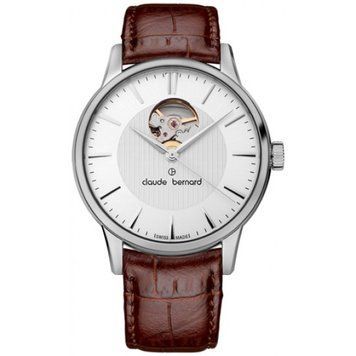 Часы наручные мужские Claude Bernard 85017 3 AIN, автоматика с открытым балансом, на кожаном ремешке