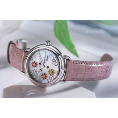 Часы наручные женские Aerowatch 44960 AA15 кварцевые на розовом ремешке, перламутровый циферблат в цветах