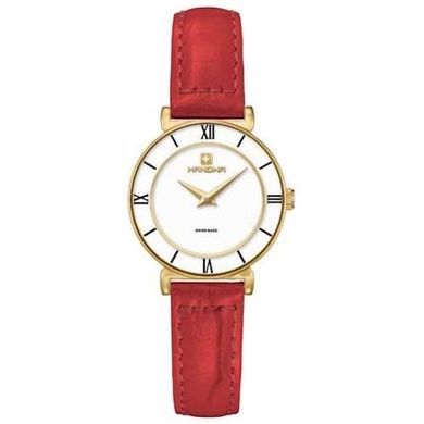 Часы наручные женские Hanowa 16-6053.02.001 кварцевые, красный ремешок из кожи, Швейцария