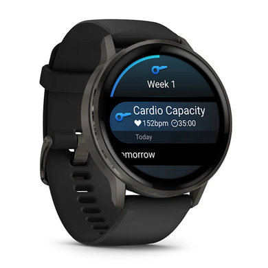 Смарт-годинник Garmin Venu 4 (45 мм) сланцевий із чорним силіконовим ремінцем