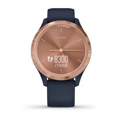 Смарт-годинник Vivomove 3S зі сталевим безелем кольору "рожеве золото", темно-синім корпусом та ремінцем