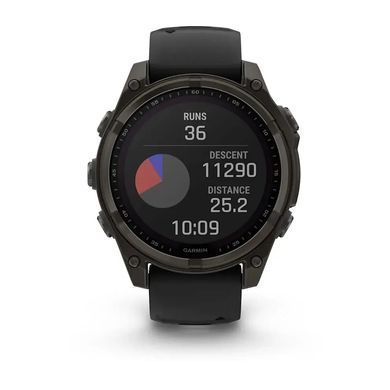 Смарт-годинник Garmin Fenix 8 &ndash; 47 мм, Solar Sapphire, титан з DLC-покриттям Carbon Gray та силіконовим ремінцем чорного/сірого кольору