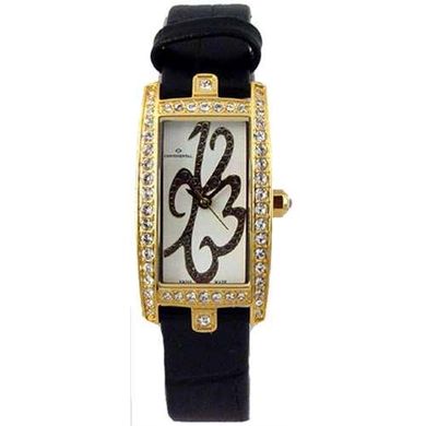 Часы наручные женские Continental 5003-GP257 кварцевые с фианитами и позолотой PVD, черный кожаный ремешок