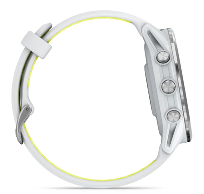 Смарт-годинник Garmin Forerunner 970 з титановим безелем, корпусом кольору білого каменю і біло-жовтим ремінцем