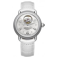 Часы наручные женские Aerowatch 68922 AA04 с бриллиантами, механика с автоподзаводом, белый кожаный ремешок