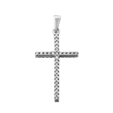 Серебряный крестик тоненький с камнями маленький