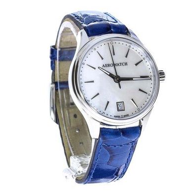 Годинники наручні жіночі Aerowatch 42980 AA02 кварцові з датою, синій шкіряний ремінець