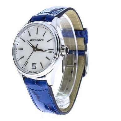 Часы наручные женские Aerowatch 42980 AA02 кварцевые с датой, кожаный синий ремешок