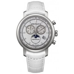 Часы-хронограф наручные мужские Aerowatch 84936 AA04, кварц, с датой, фазой Луны, тахиметром и белым ремешком